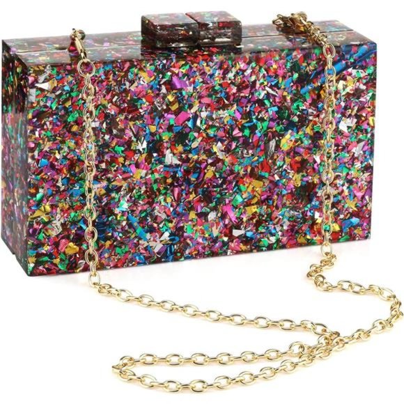 Acrylic Purses and Handbags for Women Multicolor Perspex Geometric Patterns Box - Picture 1 of 6